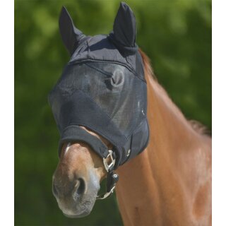 Fliegenmaske Premium mit Ohrenschutz - schwarz - mit UV-Schutz Pony