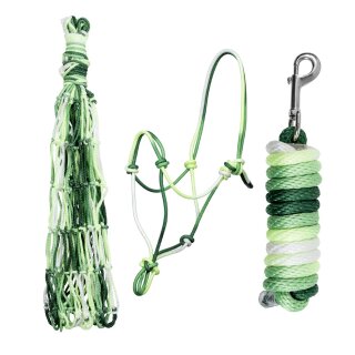 Colourful Set - Knotenhalfter & Strick & Heunetz - in angesagtem Farbverlauf grün