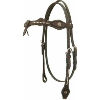 Dark oiled Knotted Headstall - Kopfstück - Westerntrense - with Dots