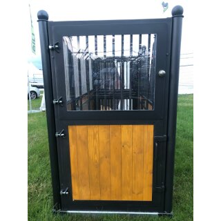 Stalltür - Pferdeboxen-Aussentüre - 2-flüglig - mit Sicherheitsglas und Schutzgitter 2x1m verzinkt Kiefernholz