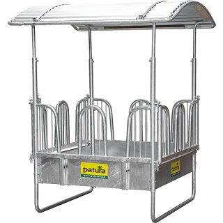 Patura Viereckraufe mit Sicherheits-Palisadenfressgitter - 1,55x1,55m - 8 Fressplätze