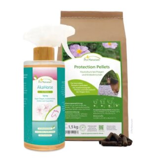 Bundle : AKAHorse (500ml) & Protection Pellets (1,5kg)  - gegen Fliegen, Kriebelmücken, Zecken und Grasmilben