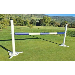Hindernis-Set aus Kunststoff - Komplettset - Ständer + Standfuß + Stange 2,5m - blau/weiß
